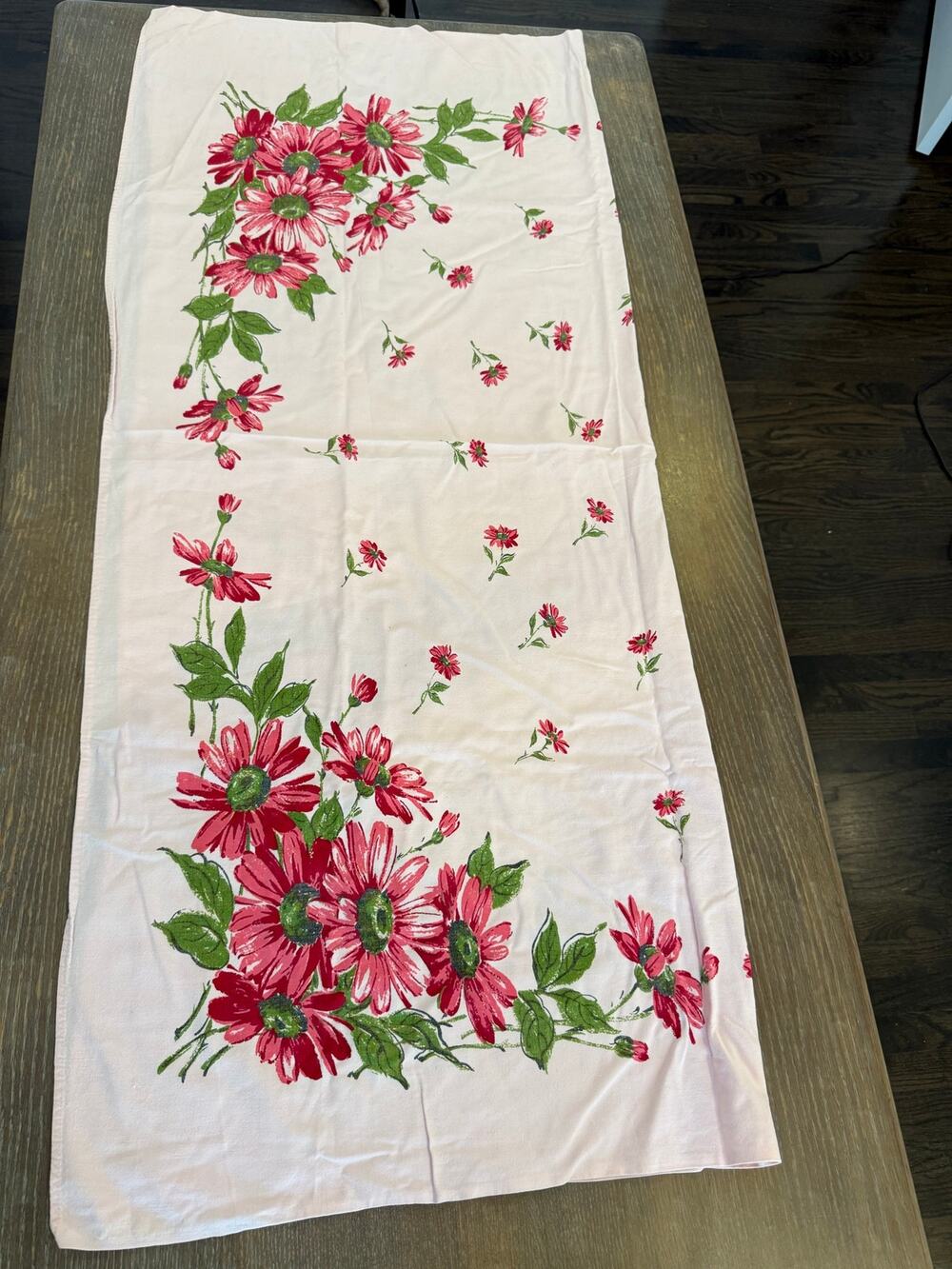 Vintage 50s Pink Floral Printed Tablecloth 51 x 42 inches
